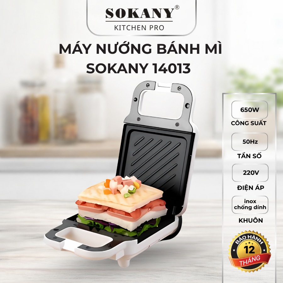 Máy Nướng Bánh Mì Máy Kẹp Bánh Mì Sandwich SOKANY SKN-14013 Đa Chức Năng Cho Bữa Sáng Tiện Lợi
