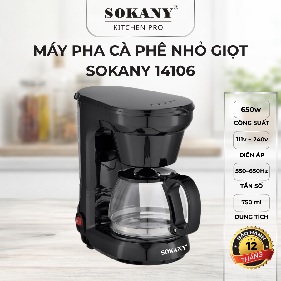 Máy pha cà phê nhỏ giọt Sokany 14106 650w máy pha cafe tự động tiết kiệm thời gian