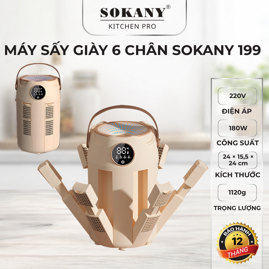 Máy sấy giày 6 chân Sokany 199 180W công nghệ khử mùi bằng tia cực tím cao cấp