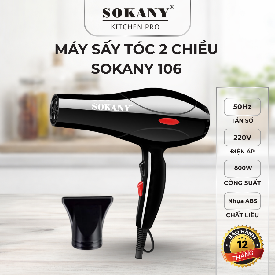 Máy sấy tóc 2 chiều SOKANY 106 800w máy sấy tạo kiểu tóc công suất lớn tặng kèm đầu tạo kiểu