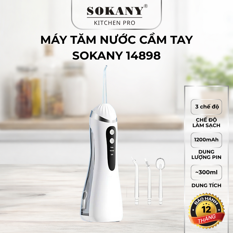 Máy tăm nước 3 chế độ làm sạch Sokany 14898 tăm nước vệ sinh răng miệng toàn diện 4 đầu