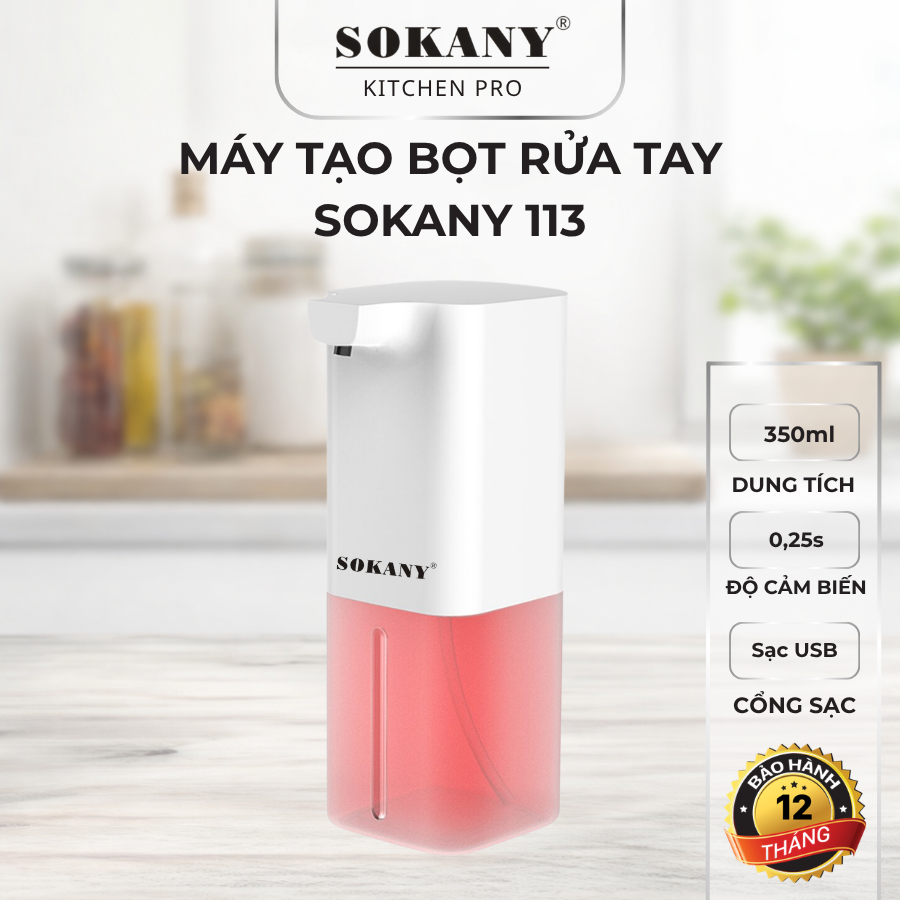 Máy tạo bọt rửa tay tự động 350ml máy đựng nước nước rửa tay cảm biến Sokany 113