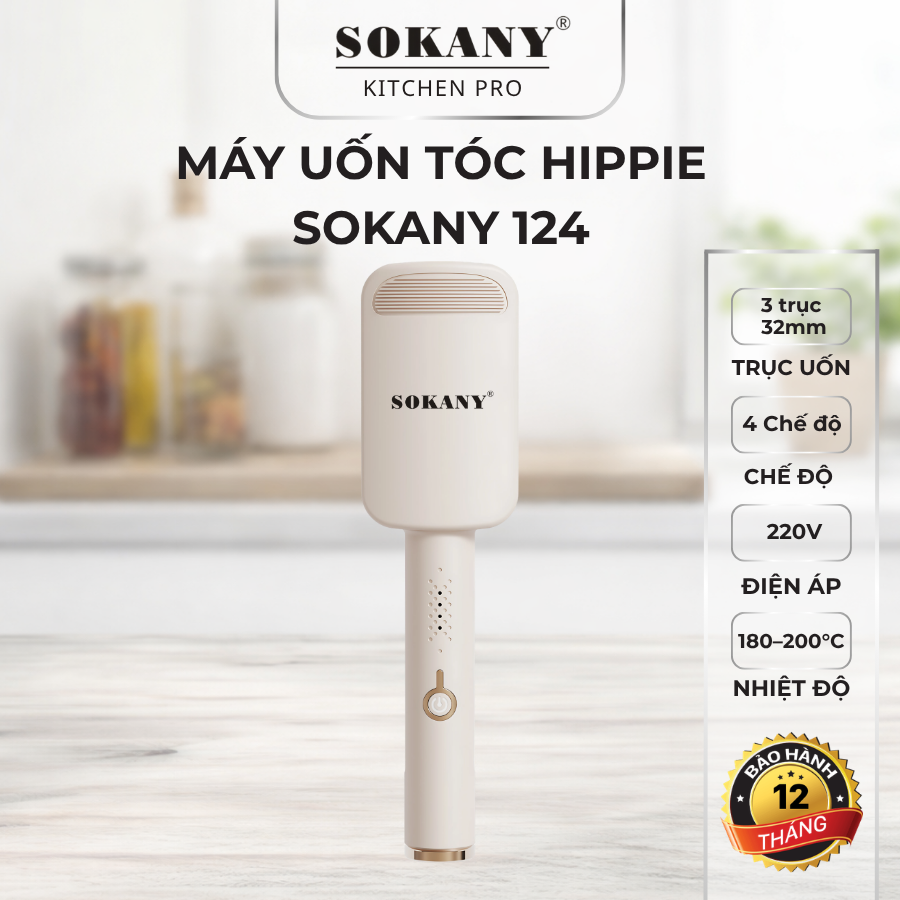 Máy uốn tóc hippie 3 trục uốn 32mm SOKANY 124 máy bấm gợn tóc sóng nước nhiệt độ 180-200 độ