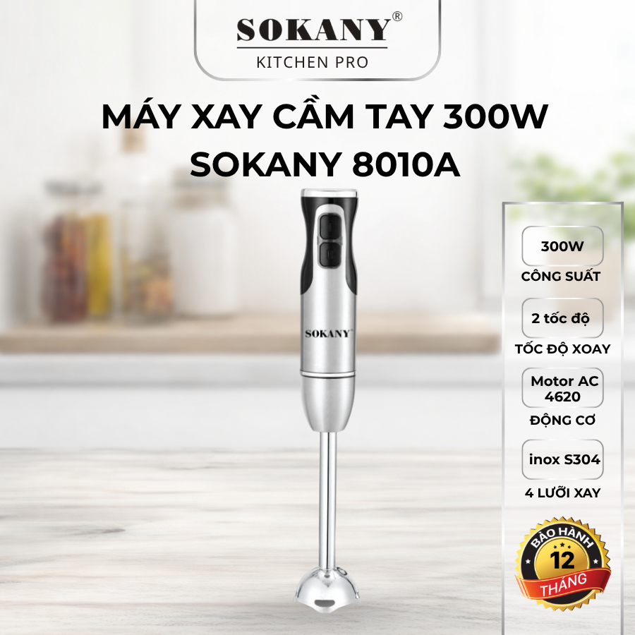 Máy Xay Cầm Tay 300W SOKANY SKN-8010A Lưỡi Xay Inox Cao Cấp Thân Máy Tháo Rời Dễ Vệ Sinh