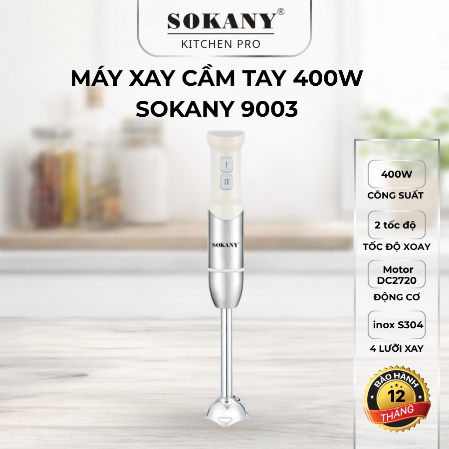 Máy Xay Cầm Tay 400W SOKANY SKN-9003 Thiết Kế 4 Lưỡi Xay Inox Chống Mài Mòn Xay Nhuyễn Hiệu Quả