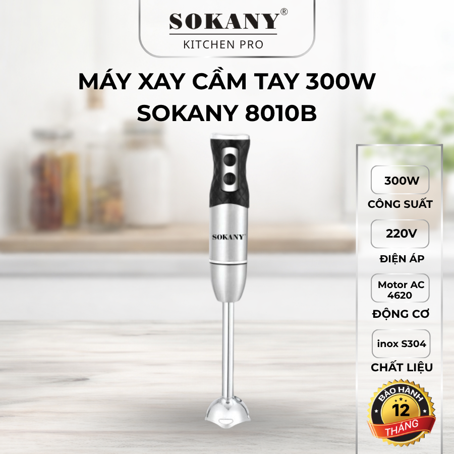 Máy Xay Cầm Tay Đa Năng SOKANY 8010B 300W 4 Lưỡi Xay Inox Xay Nhuyễn Hiệu Quả Bảo Hành 12 Tháng