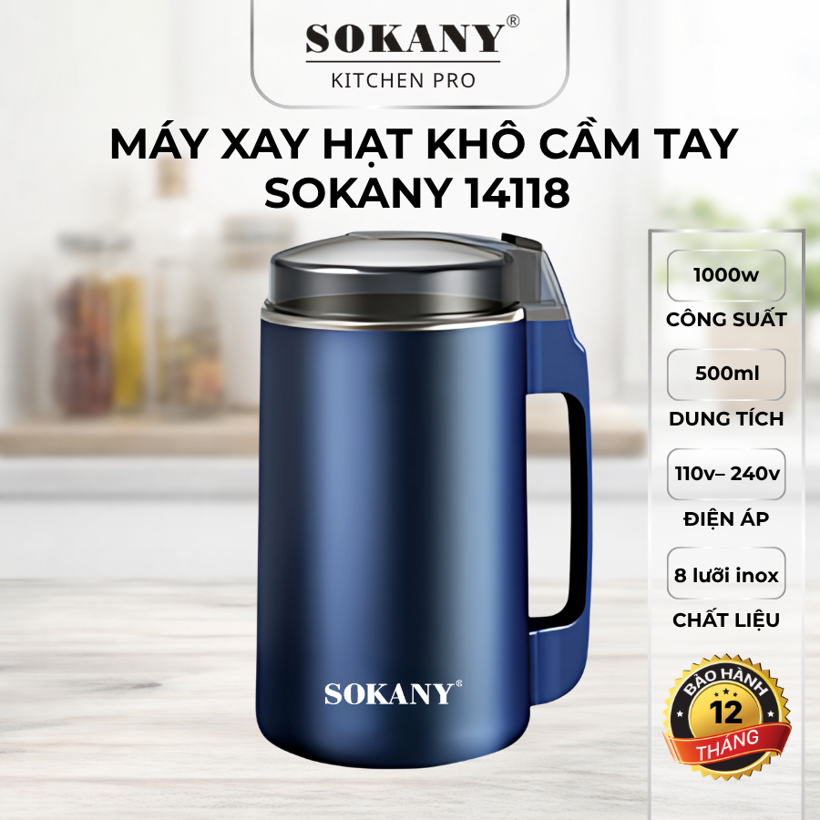 Máy xay hạt khô cầm tay đa năng Sokany 14118 1000w máy xay bột ngũ cốc cafe thảo dược các loại hạt