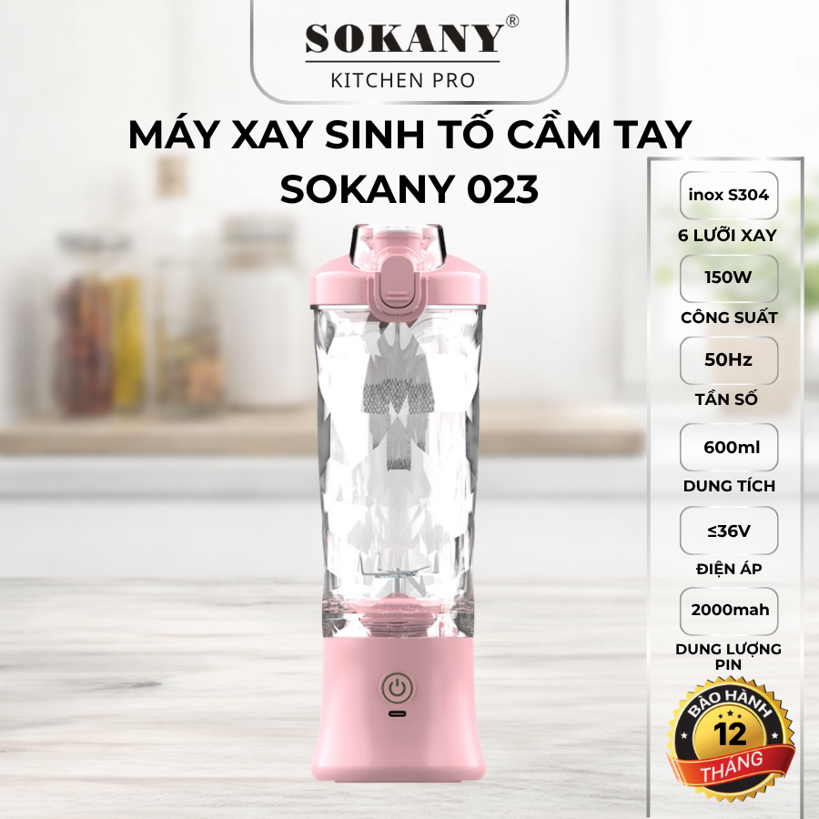 Máy xay sinh tố cầm tay 600ML Sokany 023 máy xay cầm tay mini 6 lưỡi đa năng mang đi tiện lợi