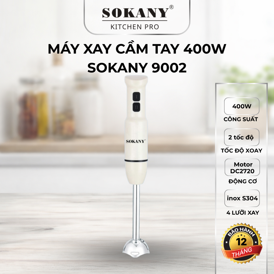 Máy xay sinh tố xay thịt cầm tay Sokany 9002 máy xay đa năng thân trắng nút bấm đen 400W