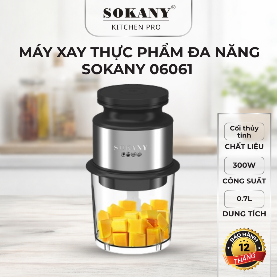 Máy xay thực phẩm đa năng Sokany Sk-06061 0,7L máy xay cao cấp cối thủy tinh chịu lực 300W