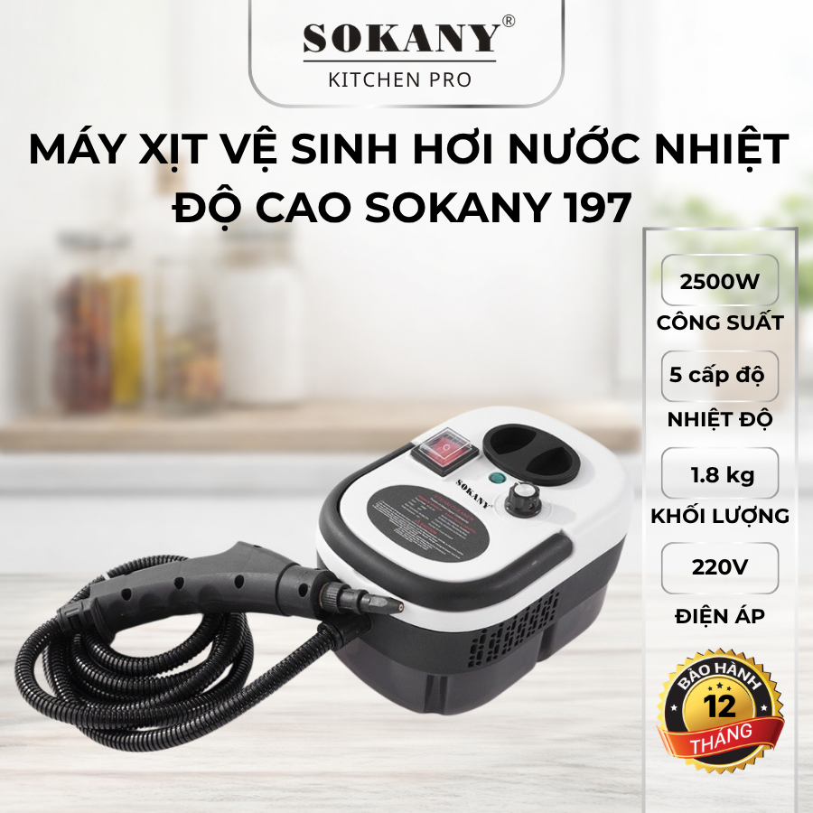 Máy xịt vệ sinh hơi nước nhiệt độ cao Máy xịt vệ sinh hơi nước nóng cao áp Sokany 197 2500W