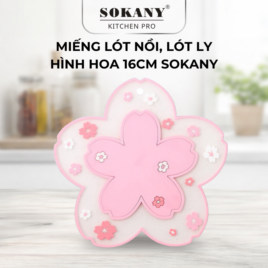 Miếng Lót Nồi Lót Ly Hình Hoa Anh Đào Bằng Silicon Chống Thấm Chịu Nhiệt 16cm