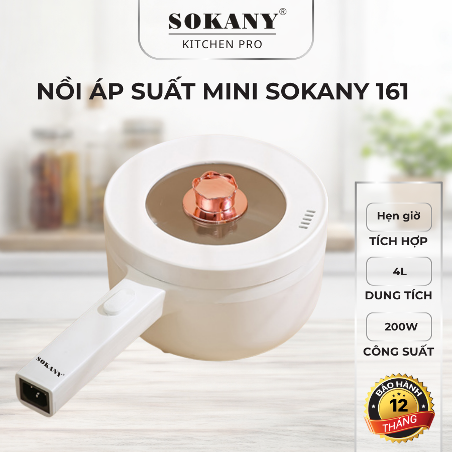 Nồi áp suất mini SOKANY 161 200W nồi cơm điện áp suất mini gọn nhẹ 4L có màn hình
