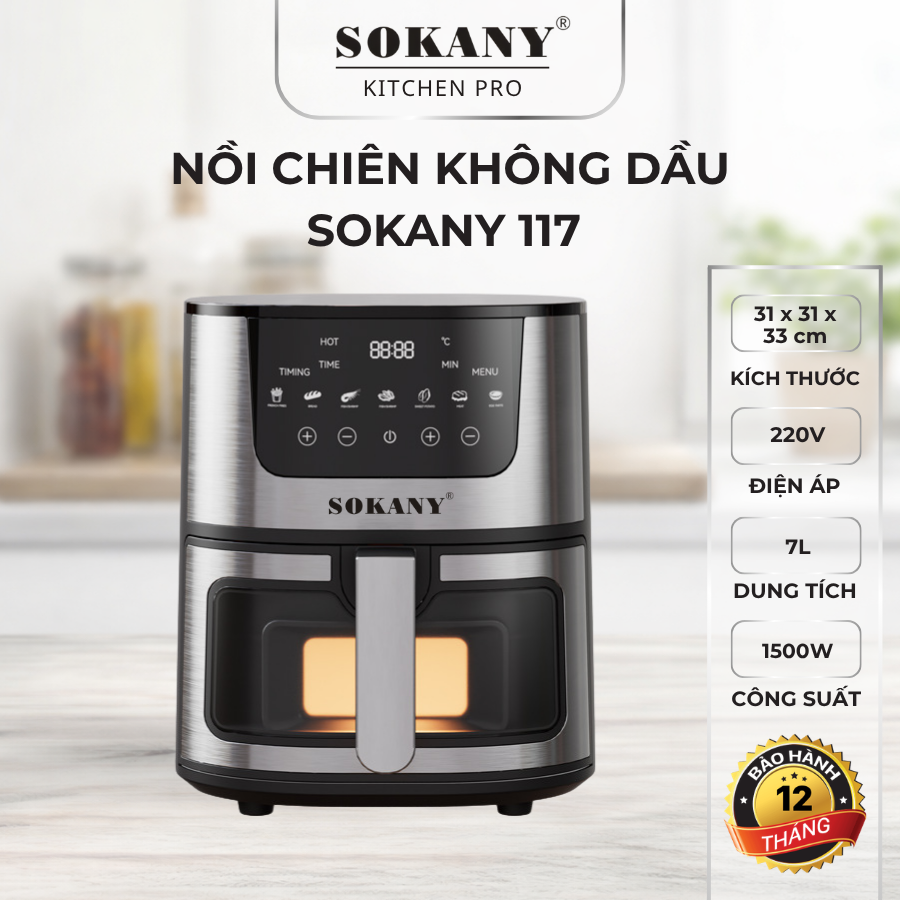 Nồi chiên không dầu cảm ứng 7l SOKANY 117 1500w nồi chiên không dầu đa chức năng 7l