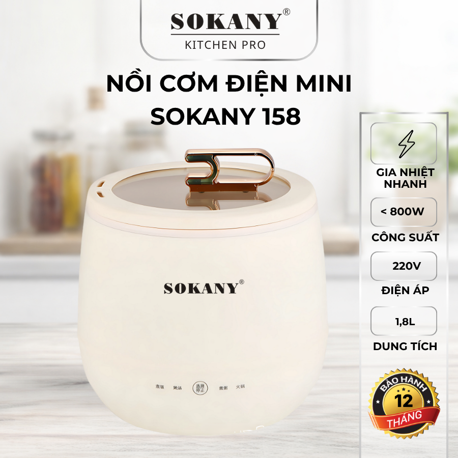 Nồi cơm điện mini SOKANY 158 công suất dưới 800W đường kính miệng nồi 20cm nấu lẩu đa năng