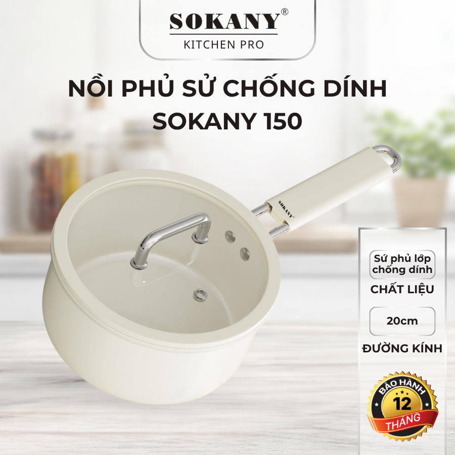 Nồi phủ sử chống dính 20cm nồi sứ chống dính dung tích lớn SOKANY 150 nồi sứ chống dính có tay cầm