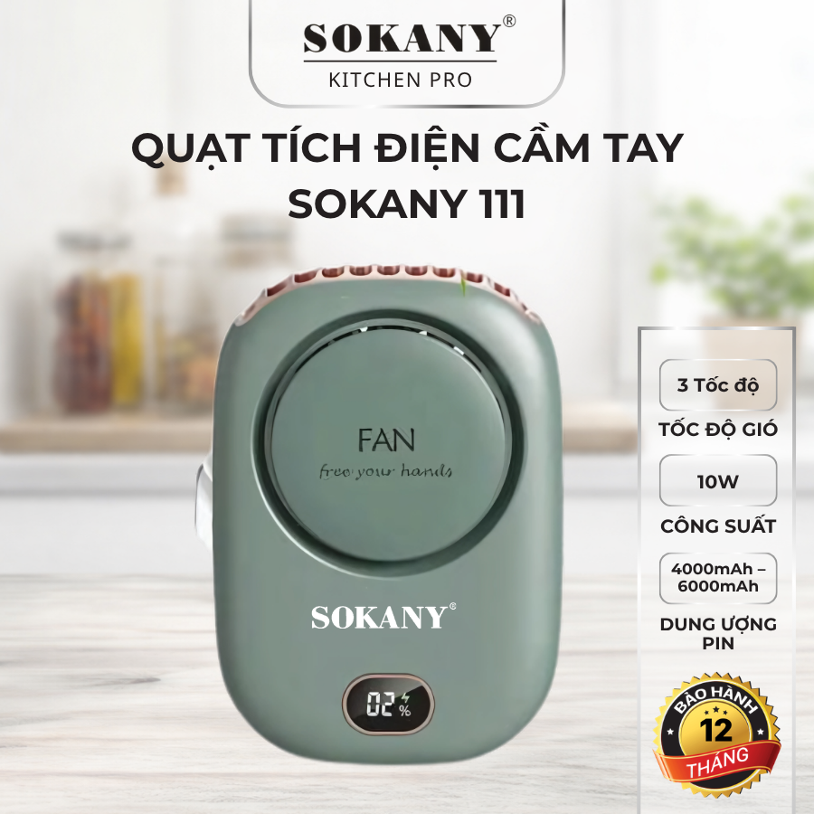 Quạt tích điện cầm tay mini 10W màn hình led quạt cầm tay 3 tốc độ gió SOKANY 111