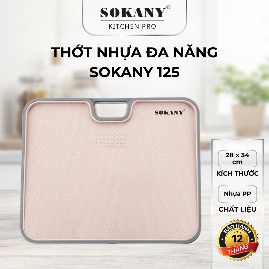 Thớt nhựa đa năng bề mặt chống trầy viền chống tràn thớt chống trượt kháng khuẩn SOKANY 125