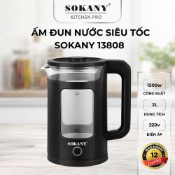 Ấm đun nước siêu tốc Sokany 13808 1500w dung tích 2l bình đun siêu tốc dây nguồn dài 70cm