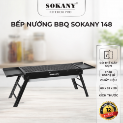 Bếp nướng bbq có thể gấp gọn SOKANY 148 lò nướng thịt than ngoài trời inox dạng kéo 89x32cm