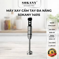 Bộ máy xay sinh tố cầm tay 3 in 1 lưỡi dao sắc bén công suất 1000W Sokany 14015