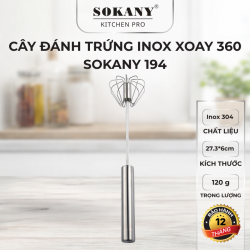 Cây đánh trứng inox xoay 360 độ dụng cụ đánh trứng đánh bột cầm tay inox 304 cao cấp Sokany 194