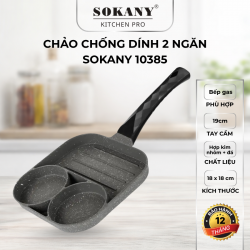 Chảo chống dính 2 ngăn chảo 3 ô chống dính tay cầm cách nhiệt Sokany 10385