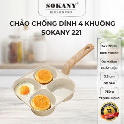 Chảo chống dính 4 khuôn Sokany 221 chảo đá chống dính 4 ngăn đa năng độ sâu 3.5 cm