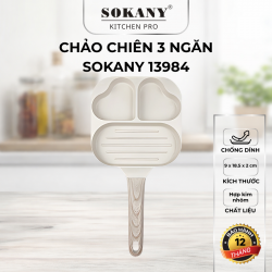 Chảo chiên trứng làm bánh 3 ngăn Sokany 13984 chống dính chảo ô 3 ngăn chảo chiên rán mini