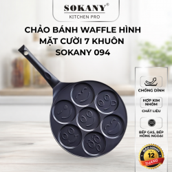 Chảo chống dính làm bánh waffle hình mặt cười Sokany 094 22cm dùng cho bếp gas và bếp điện
