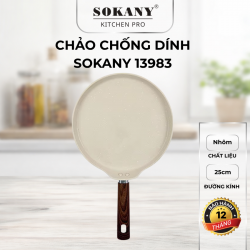 Chảo chống dính làm bánh xèo chiên trứng Sokany 13983 thích hợp cho mọi loại bếp cán gỗ cách nhiệt