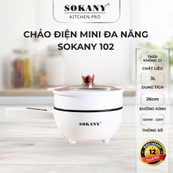 Chảo điện mini đa năng SOKANY 102 3L 1000W chảo nấu ăn bằng điện chống dính tặng kèm khay hấp