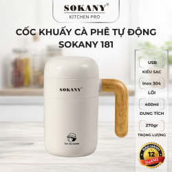 Cốc khuấy cà phê tự động 400ml sạc pin Sokany 181 inox 304 an toàn