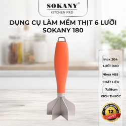 Dụng cụ làm mềm thịt cây đâm thịt dần thịt 6 lưỡi inox 304 Sokany 180