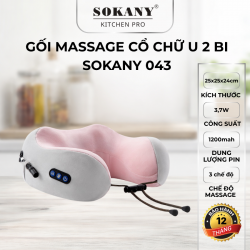 Gối massage cổ vai gáy chữ u 2 bi máy massage cổ hồng ngoại sạc pin giảm đau mỏi đốt sống Sokany 043