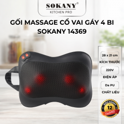 Gối massage cổ vai gáy 4 bi gối massage nhiệt hồng ngoại cao cấp hỗ trợ giảm nhức mỏi Sokany 14639