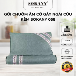 Gối ngải cứu chườm nóng Sokany 058 gối thảo dược kê cổ chườm ấm vai gáy kèm bơm và điều khiển