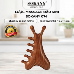 Lược massage gỗ đàn hương 4 trong 1 Sokany 074 lược gỗ đàn hương ấn huyệt đạo dụng cụ massage đầu