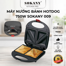 Máy nướng bánh hotdog Sokany 009 máy kẹp nướng bánh mì sandwich công suất 750w dễ dàng sử dụng