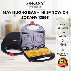 Máy nướng bánh mì sandwich Sokany 13593 750W hình gấu mặt cười máy kẹp nướng bánh mì 2 ngăn