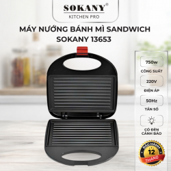 Máy nướng bánh mì sandwich Sokany 13653 750w máy nướng bánh đa năng khuông ngang cao cấp