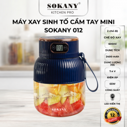 Máy xay sinh tố cầm tay 600ml Sokany 012 65W lưỡi inox 304 sắc bén máy xay sinh tố mini không dây