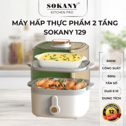 Máy hấp thực phẩm 2 tầng đa năng SOKANY 129 nồi giữ nhiệt gốm không gây ồn công suất 300W