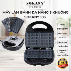 Máy làm bánh đa năng 3 khuôn Sokany 183 750W điều chỉnh nhiệt độ máy làm bánh 3in1