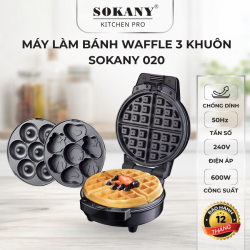 Máy làm bánh đa năng waffle 3 khuôn Sokany 020 máy bánh donut 3in1 600W chính hãng