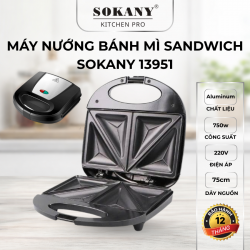 Máy nướng bánh hotdog SOKANY 13951 750W máy kẹp nướng bánh mì sandwich tam giác bảo hành 12 tháng
