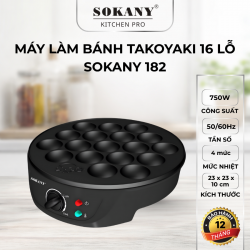 Máy làm bánh Takoyaki 16 lỗ chống dính điều chỉnh nhiệt độ Sokany 182 750W