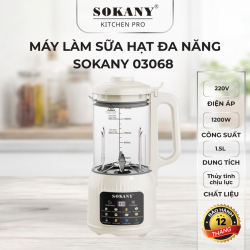 Máy làm sữa hạt đa năng Sokany SK-03068 dung tích 1.5L cối thủy tinh chịu lực cao cấp