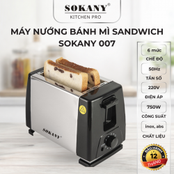 Máy nướng bánh mì sandwich Sokany 007 650w máy nướng bánh mì 2 ngăn thép không gỉ cho bữa sáng