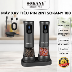 Máy xay tiêu pin 2in1 Sokany 188 máy xay hạt khô đa năng cối đôi thủy tinh lưỡi inox
